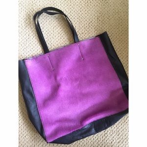 Beautiful purple/pink leather & ponyhair tote bag
