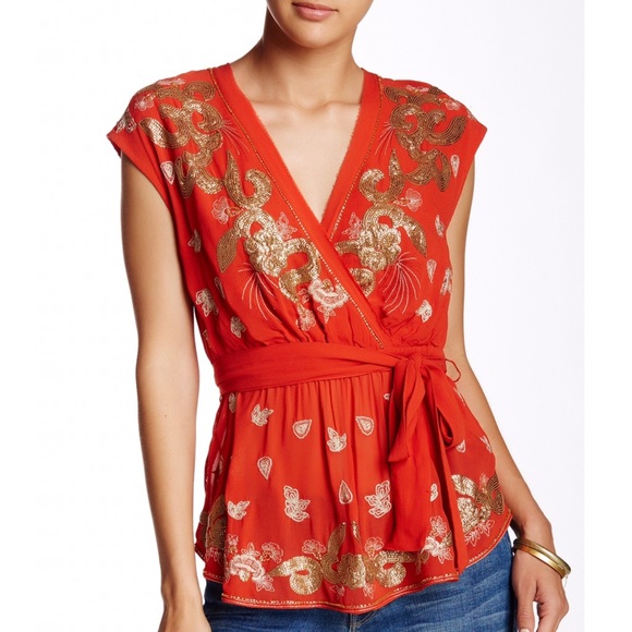 Free People Ooh La La Embroidered Sequin Blouse - Picture 2 of 4