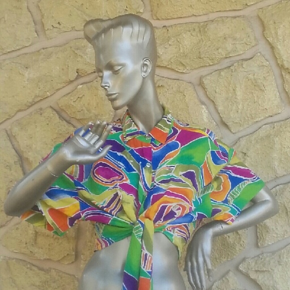 Vintage Abstract Tie Crop Top - Picture 1 of 2