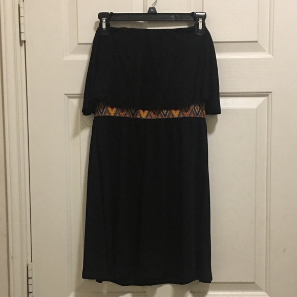 Bandeau top dress w/ tribal belted waist.