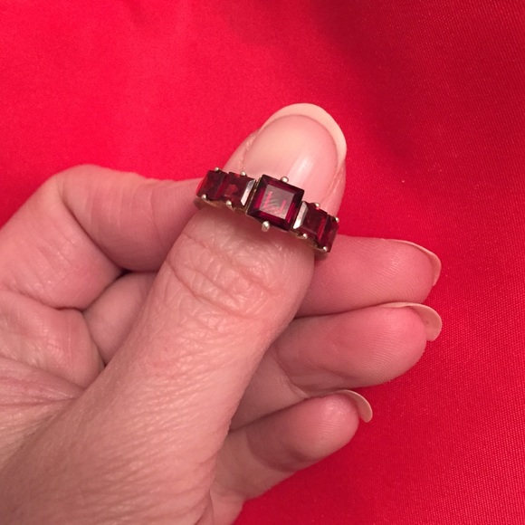 Garnet and gold plated sterling silver ring.