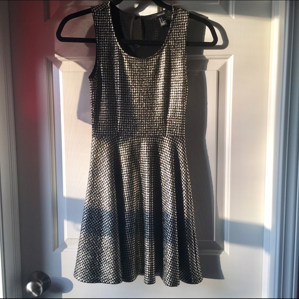 Black and Gold Houndstooth flare dress