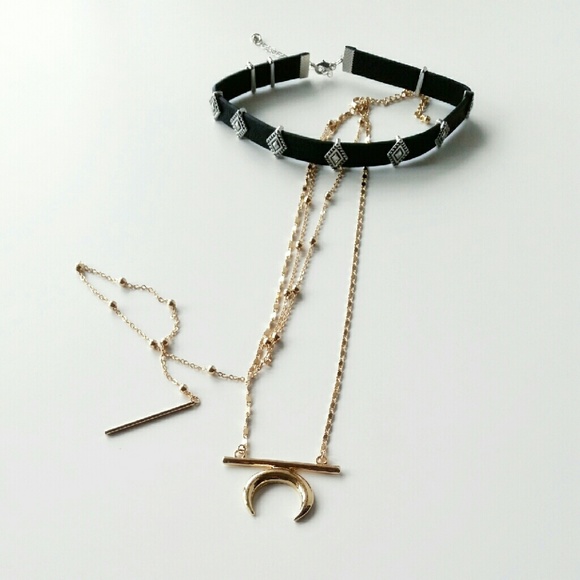 2pc Boho Choker & Crescent Layered Necklace Set - Picture 2 of 4
