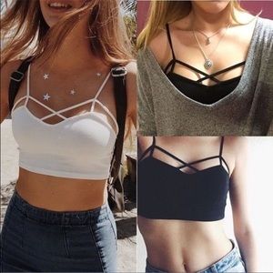 White & Black Cross-Crop Tops