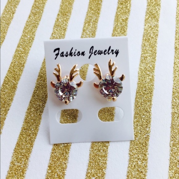 Reindeer Rhinestone Rose Gold Stud