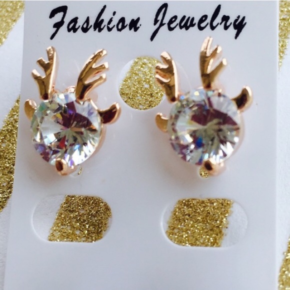 Reindeer Rhinestone Rose Gold Stud - Picture 2 of 3