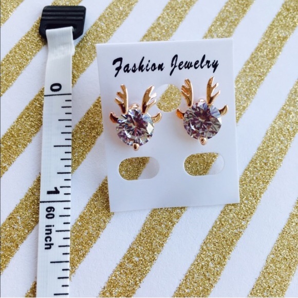 Reindeer Rhinestone Rose Gold Stud - Picture 3 of 3