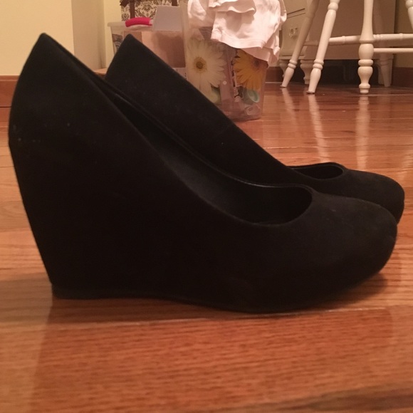 Black suede wedge heels
