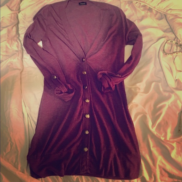 Ariella Sweaters - Ariella Plum Lightweight Button-Down Sweater