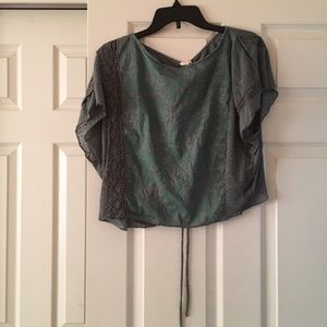 Anthropologie Dusty Turquoise Blue Crop Top, Sz Sm