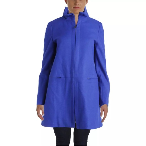Larry Levine royal blue stand collar wool coat 14