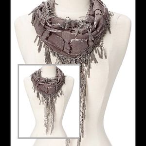 BOHO CHIC CHARCOAL BROWN SQUARE FRINGE SCARF