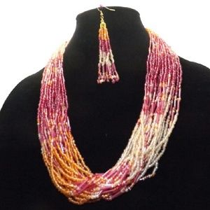 Pink, Orange & Cream Bead Necklace Set