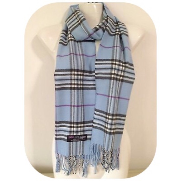 Accessories - 100% Cashmere -Light Blue Plaid Scarf