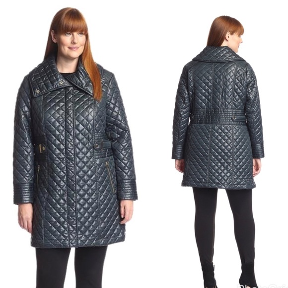 Via Spiga Plus Size 1X Quilted Coat w/ Side Tabs - Picture 3 of 3
