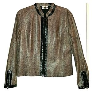 Sophisticated zipper blazer with faux leather trim