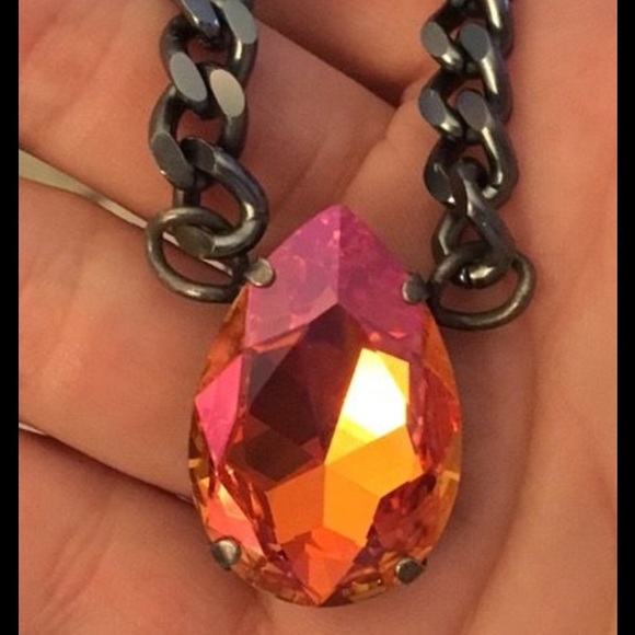 Sabika Austrian Crystal necklace,  oxidized chain.