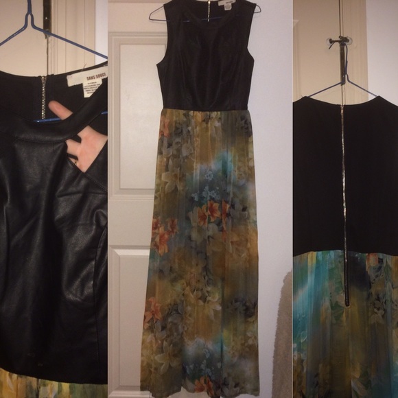 Faux leather and sheer print dress