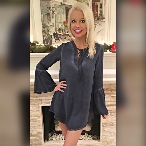 Mineral wash tie front tunic/dress! Lined! LAST 1 - Picture 3 of 4