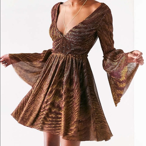 Ecote Multicolor Metallic bell sleeve dress