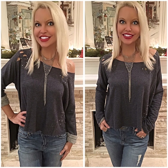 Tops - Destroyed Denim color top! Adorable! LAST ONE