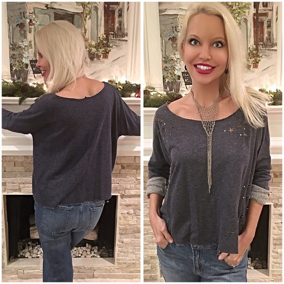 Destroyed Denim color top! Adorable! LAST ONE - Picture 2 of 2