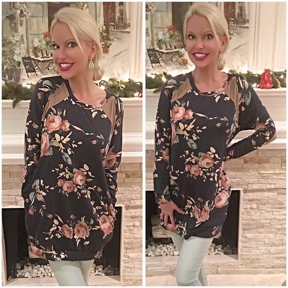 Floral elbow patch sweatshirt dress! LAST ONE - Picture 2 of 3