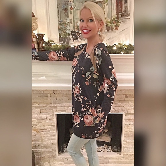 Floral elbow patch sweatshirt dress! LAST ONE - Picture 3 of 3