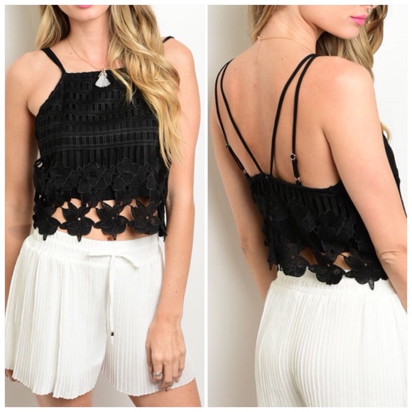 Black crochet crop top