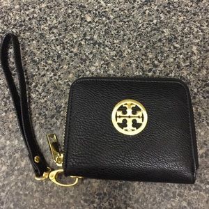 Black with gold TB wristlet