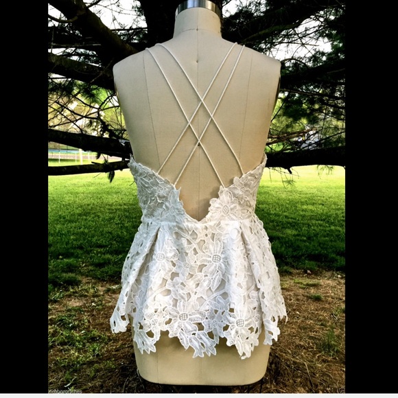 Free People Tops - Free People white cut out flower lace open back L