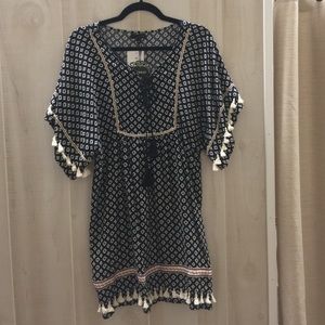 Navy Fringe Trim Dress