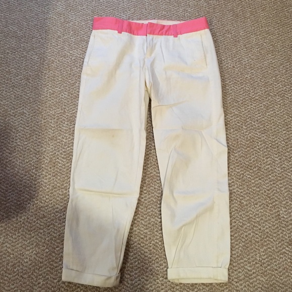JCREW white pants with pink lining