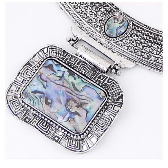 D30 Silver Abalone Shell Rectangle Necklace - Picture 2 of 3