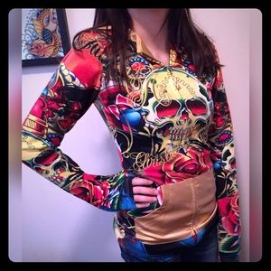 Ed hardy jacket sexy skull tunic silk hoodie