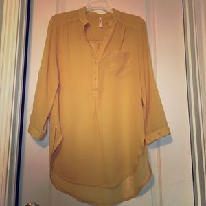Mustard yellow chiffon high-low blouse