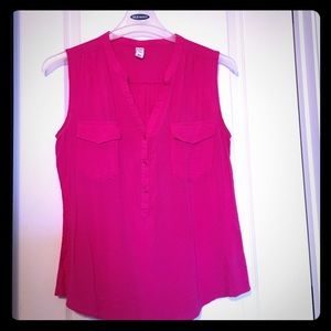 Hot pink, sleeveless, button-up blouse