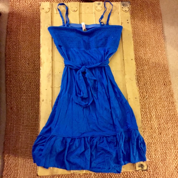 FREE PEOPLE BOHO DRESS STRETCH COBALT BLUE RUFFLE SUN DRESS S - Picture 7 of 8