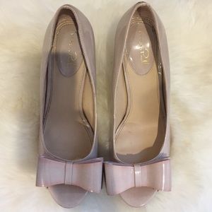 Nude Bow Peeptoe Pumps