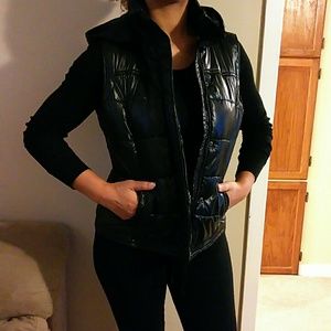 Metallic Hooded Black Vest