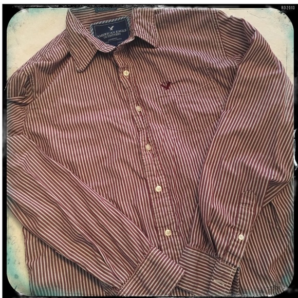 AE Maroon Striped Button Down - Picture 1 of 4
