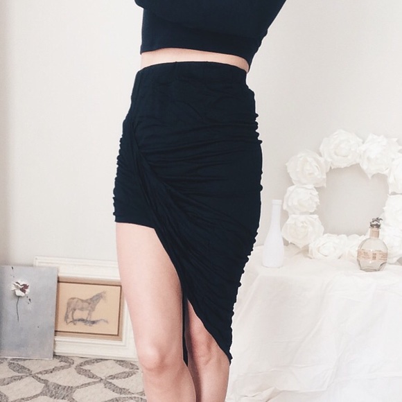 Asymmetric wrap skirt