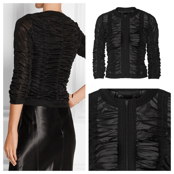 ALEXANDER WANG RUCHED STRETCH-TULLE BLACK JACKET