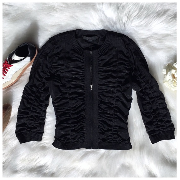 ALEXANDER WANG RUCHED STRETCH-TULLE BLACK JACKET