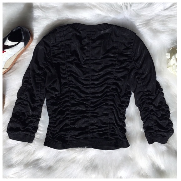 ALEXANDER WANG RUCHED STRETCH-TULLE BLACK JACKET