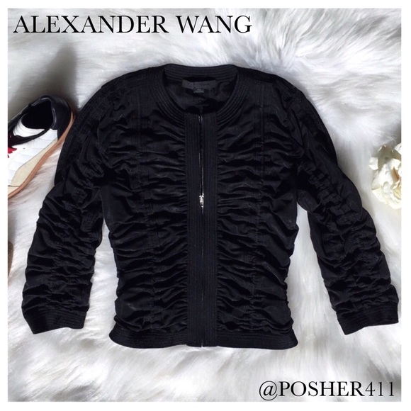 ALEXANDER WANG RUCHED STRETCH-TULLE BLACK JACKET