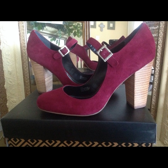 New Merlot Suede Mary Jane Heels - Picture 1 of 4