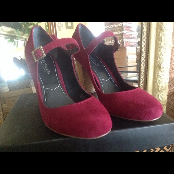 New Merlot Suede Mary Jane Heels - Picture 2 of 4