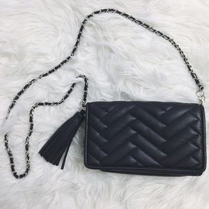 Zara small black quilted clutch with tassels