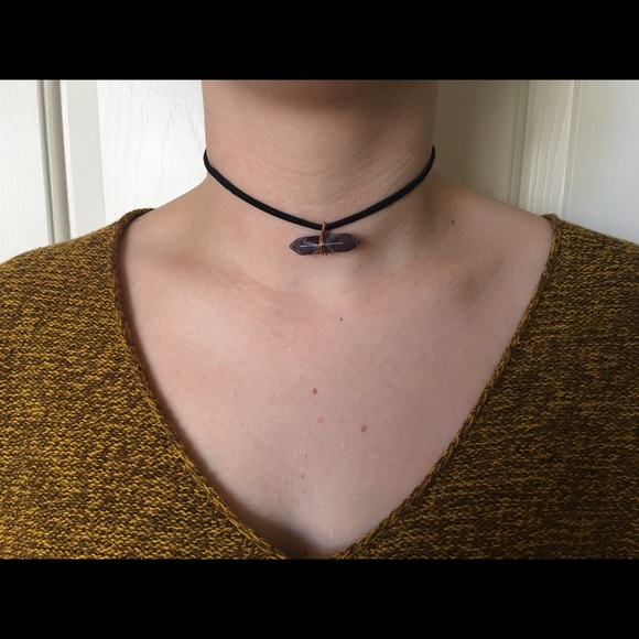 Purple crystal choker on black suede 🌟 - Picture 1 of 2